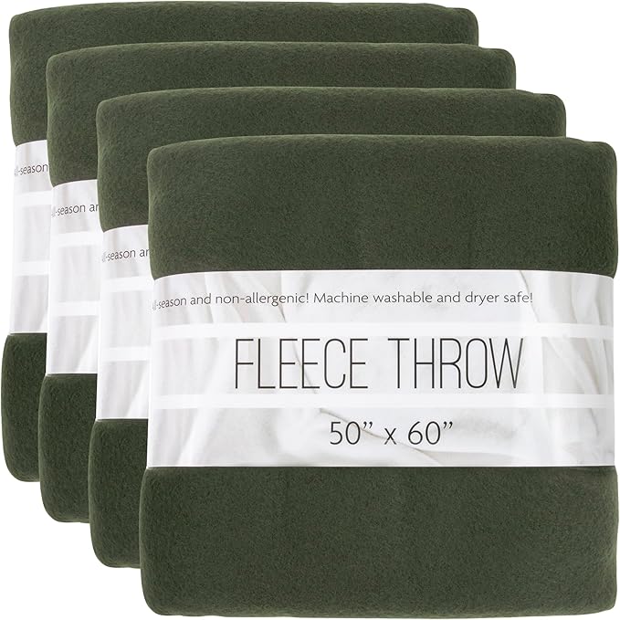 (24 Pack) Bulk Fleece 50x60 Throw Blankets for Wedding Favors, Homeless Women, Men, Homes, Bed, Sofa, Couch, Office, Pet Blankets, Travel | Soft Warm Lightweight Throw Blankets in Bulk (Dark Green)