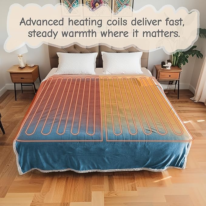 Electric Heated Blanket Full Size 72"x84", Soft Flannel with Overheat Protection, 6 Adjustable Heat Settings & 10-Hour Auto-Off Timer, Fast Heating for Winter Comfort, Blue