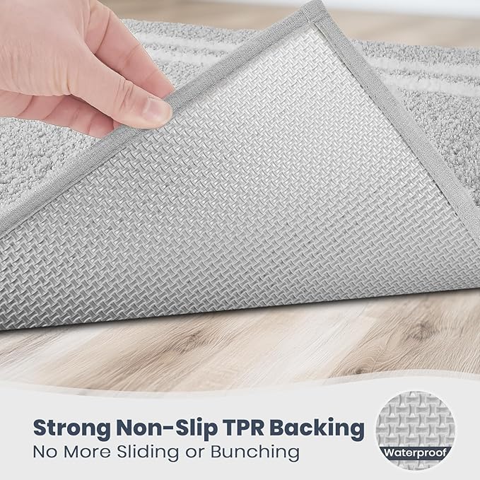 PURRUGS Bathroom Rug Non-Slip Machine Washable 20" x 30", Super Absorbent and Quick Dry Shaggy Microfiber Bath Mat, Extra Soft and Plush Bath Rug for Bathtub, Shower and Sink, Light Grey