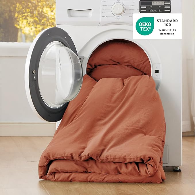Bedsure King Size Comforter Set, Burnt Orange Soft Prewashed Bedding for All Seasons, 3 Pieces GentleSoft™ Down Alternative Bed Set, 1 Lightweight Comforter (104"x90") and 2 Pillowcases (20"x36")