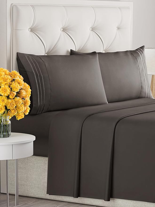Cal King Size 4-Piece Sheet Set - Extra Soft, Breathable & Cooling - Hotel Luxury Durable Bed Sheets for Women & Men - Deep Pockets, Easy-Fit & Wrinkle-Free - Cool Brown Oeko-Tex