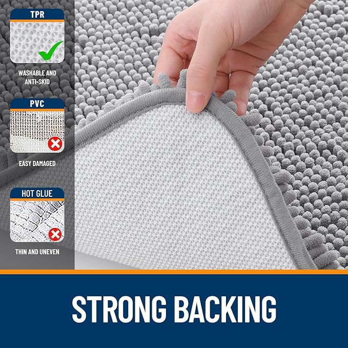 OLANLY Bathroom Rugs 59x35, Extra Soft Absorbent Chenille Bath Rugs, Rubber Backing Quick Dry, Machine Washable Bath Mats for Bathroom Floor, Tub and Shower, Home Decor Accessories, Grey
