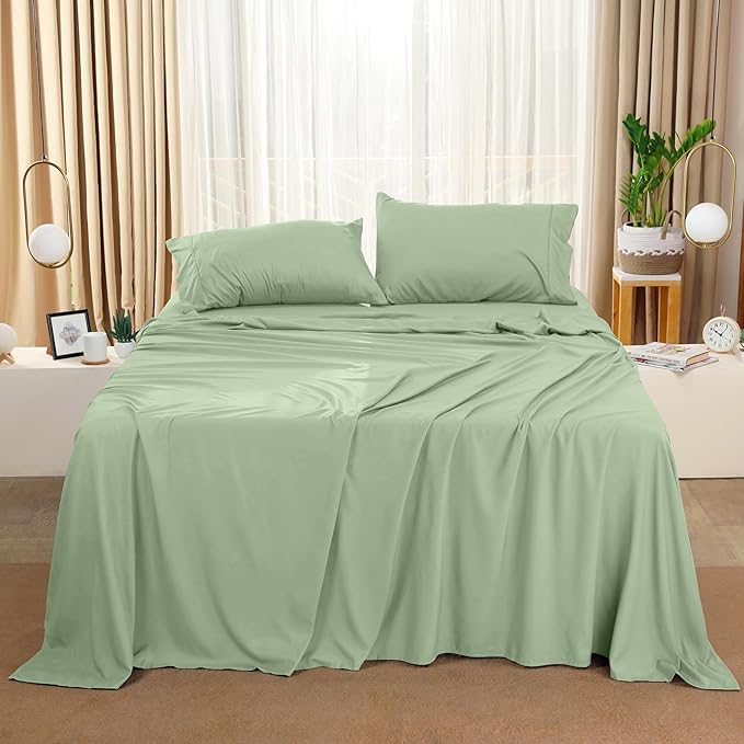 Utopia Bedding California King Sheet Set – 4 Piece Bed Sheets for Cal King Size Bed, Soft and Breathable Microfiber, Includes 1 Fitted Sheet, 1 Flat Sheet and 2 Pillowcases (Sage)