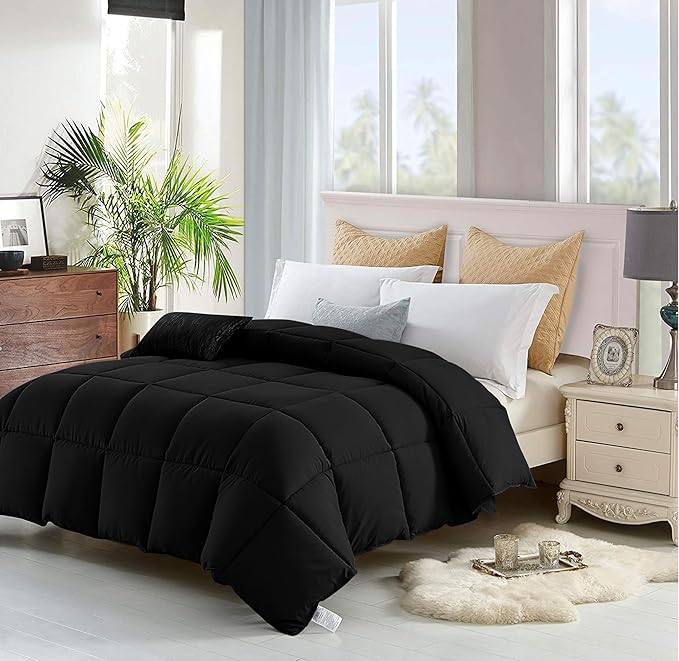 The Ultimate Luxury Fluffy Down Alternative Comforter - Plush Premium Duvet Insert, Thick All Season Breathable Hotel Collection Puffy - Queen Black