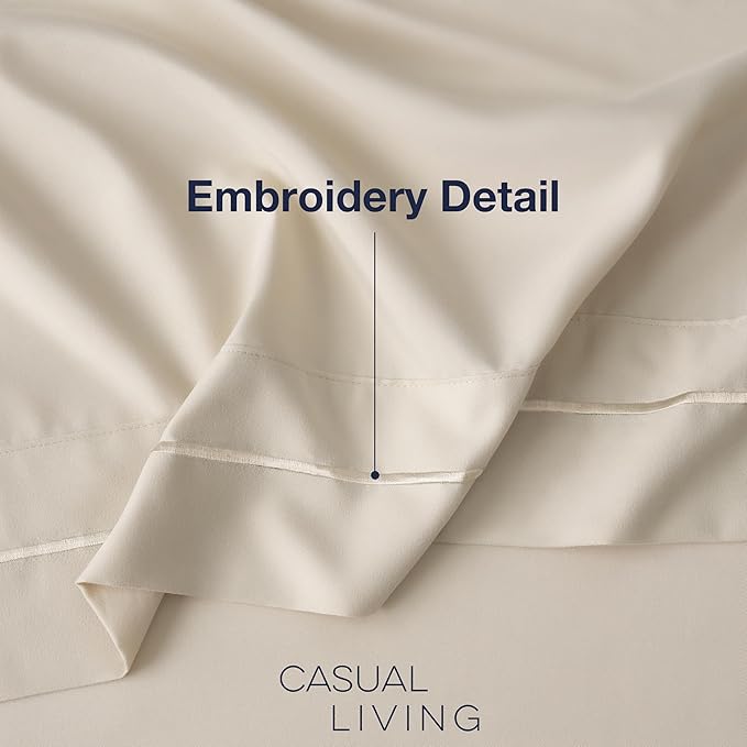 CASUAL LIVING King Sheets 4 Piece Set with 2 Pillowcases, Soft Microfiber Hypoallergenic Washable Deep Pocket Lightweight Bedding Elasticized, King Sheet Sets, Beige