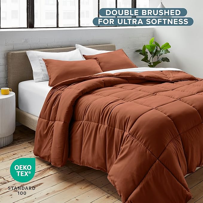 Bare Home Comforter Set - Twin/Twin Extra Long Size - Ultra-Soft - Goose Down Alternative - Premium 1800 Series - All Season Warmth (Twin/Twin XL, Terracotta)