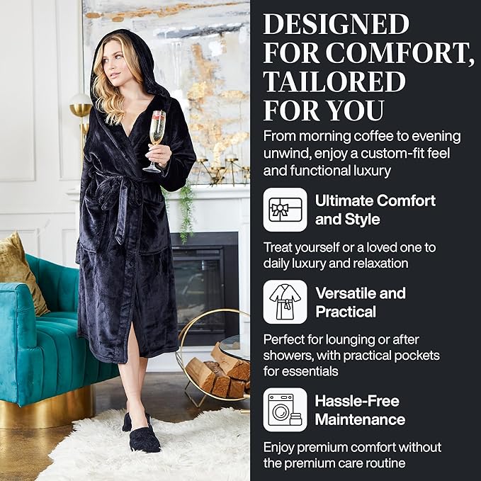 Lotus Linen Plush Robes for Women - Soft Bathrobe, Custom Monogram, Warm Fleece Robe with Pockets