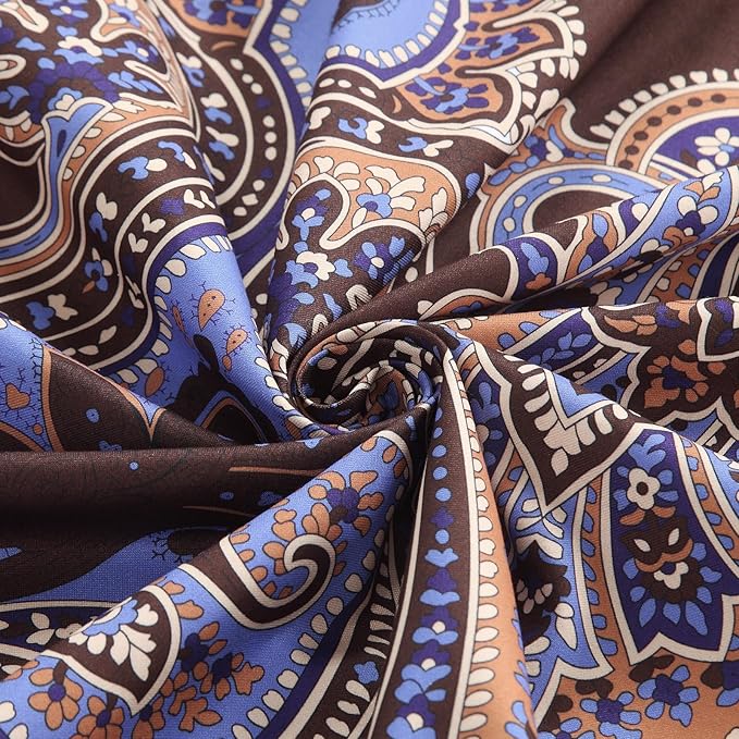 90 Inch Boho Shower Curtain, Extra Long Brown and Blue Bohemian Paisley Pattern Waterproof Fabric Shower Curtains for Bathroom, 72" W x 90" H