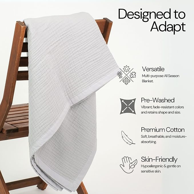 Salt Earth 100% Cotton Muslin Throw Blanket Gauze Blanket 55"X75" Twin, 4 Layered, Couch, Bed, Living Room, Home, Lightweight, All Season Blankets & Throws, Easy wash, Skin Friendly (Scottish Grey)
