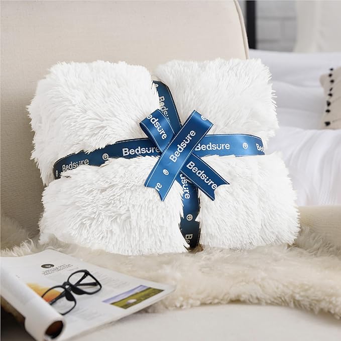 Bedsure GentleSoft Fluffy White King Size Blanket for Bed, Thick Soft Sherpa Faux Fur Fleece Bedding Fuzzy Plush Winter Warm Heavy Large King Blanket, Cozy White Gifts for Men Women, 108x90