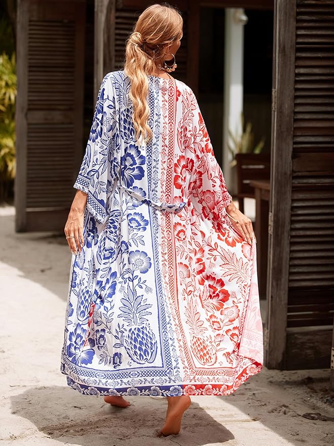 Women Casual Open Front Lightweight Cardigan Long Beach Kimono Cover Up