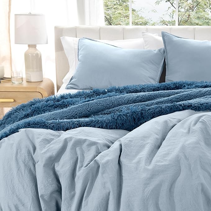 Bare Home Microfiber Duvet Cover Set - Ultra Soft Washed Microfiber - King/California King - Linen-Like Look - Easy Care - Breathable Fabric - Our Softest Duvet Cover Set (King/Cal King, Dusty Blue)