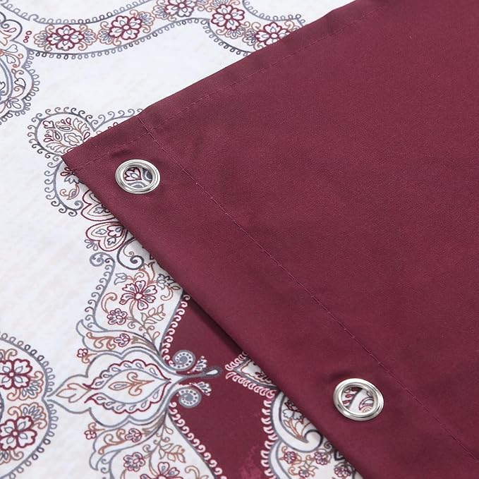 Burgundy Shower Curtain 72x72 Inches, Water Repellent Fabric with Medallion Pattern, 12 Metal Grommets and Weighted Hem