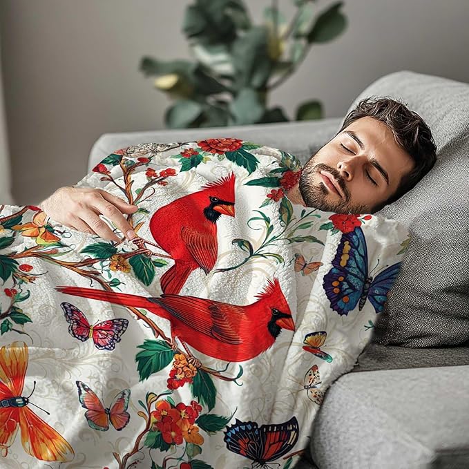 Red Cardinal Throw Blanket | Bird Blanket for Men and Women | Soft, Warm and Cozy Home Decor for Sofa, Couch, Bed and Living Room | 40"x50"
