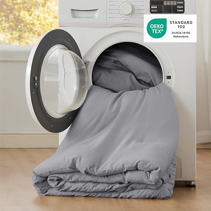 Bedsure Full Size Comforter Set, Grey Soft Prewashed Bedding for All Seasons, 3 Pieces GentleSoft™ Warm Down Alternative Bed Set, 1 Lightweight Comforter (82"x86") and 2 Pillowcases (20"x26")