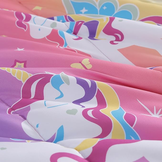 Full Size Comforter Set for Girls-4 Pieces Rainbow Unicorn Full Bedding Sets for Kids, 1 Comforter, 2 Shams and 1 Decor Pillow