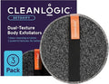 Cleanlogic Detoxify Purifying Charcoal Infused Exfoliating Body Scrubber, Dual-Texture Round Exfoliator Tool for Smooth, Clean Skin, Daily Skincare Routine, 3 Count Value Pack
