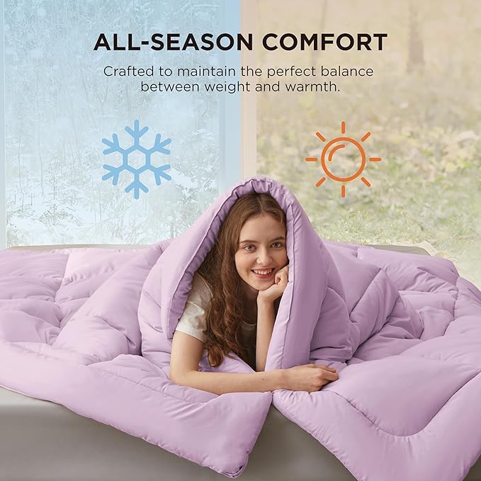 Bedsure Comforter Duvet Insert - Quilted Comforters Twin XL Size, All Season Duvet, GentleSoft Down Alternative Bedding, with 8 Tabs, Gifts for Women/Men, Light Purple, Twin XL 92 x 68 Inches