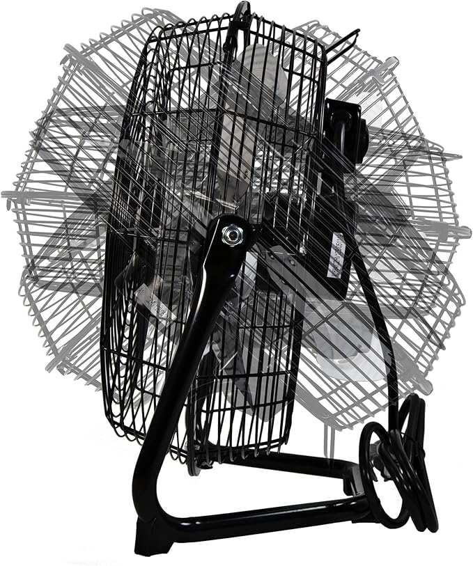 Comfort Zone 12 inch Cradle Fan, 3 Speed Floor or Table Fan with180 Degree Tilt, Metal Construction and Aluminum Blades, Carry Handle, Rubber Feet, Ideal for Bedroom, Workshop, or Garage, Black