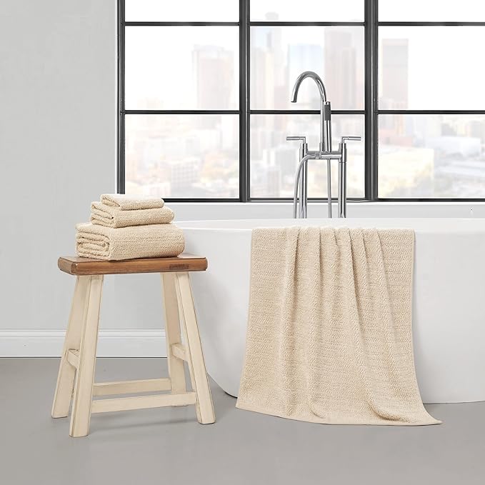 Lucky Brand Luxurious Boucle 6 Piece Bath Towel Set - (2) Bath Towels, (2) Hand Towels, and (2) Washcloths - Birch Beige Premium Bathroom Towel Set