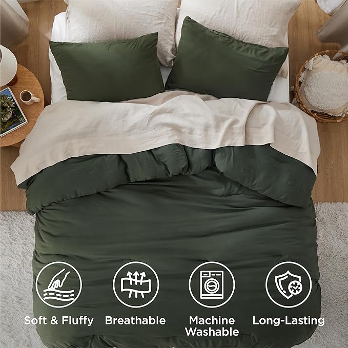 Bedsure Super King Plus Size Comforter Set, Dark Green Soft Prewashed Bedding for All Seasons, 3 Pieces GentleSoft™ Bed Set, 1 Lightweight Comforter (128"x120") and 2 Pillowcases (20"x36")