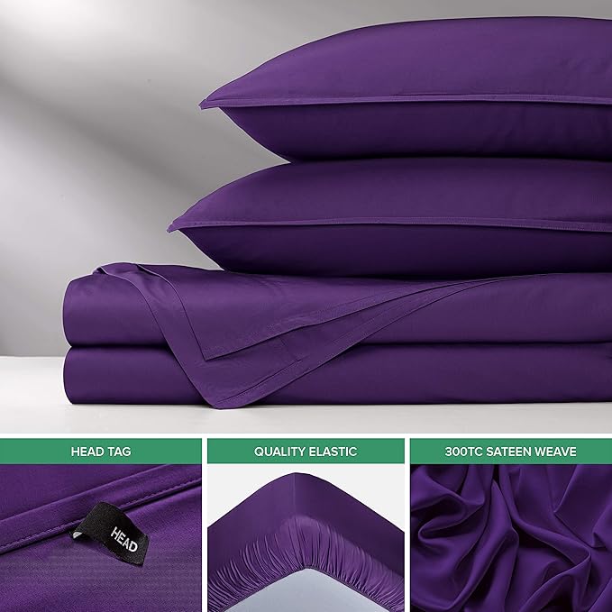 California King Sheets by Pure Bamboo, Genuine 100% Organic Viscose Derived from Bamboo Bed Sheet Set, Soft & Cooling, Double Stitching, Lifetime Quality Promise (California King, Purple)
