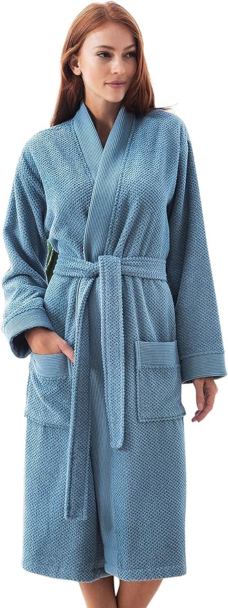 SEYANTE Organic Turkish Cotton Terry Hooded Kimono Bathrobe, Robe for Women