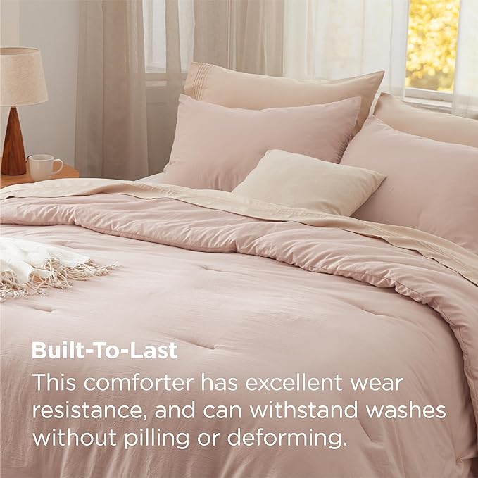 Bedsure Queen Size Comforter Set, Light Pink Soft Prewashed Bedding for All Seasons, 3 Pieces GentleSoft™ Warm Down Alternative Bed Set, 1 Lightweight Comforter (90"x90") and 2 Pillowcases (20"x26")