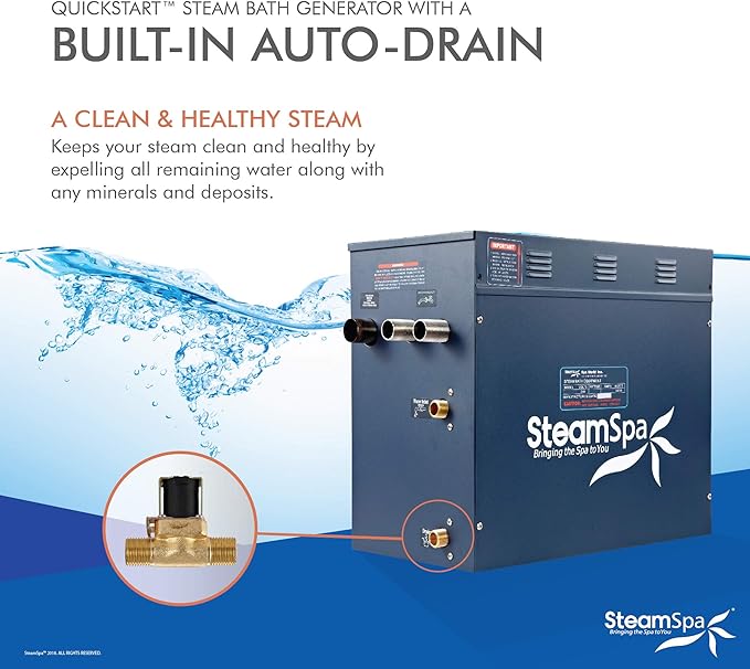 STEAMSPA 12kW Steam Sauna Generator Sentry Series 240V Steam Generator with Touch Screen, Steamhead, Built-in Steam Shower Auto Drain, ACU Quickstart Steam Bath Generator (Chrome)