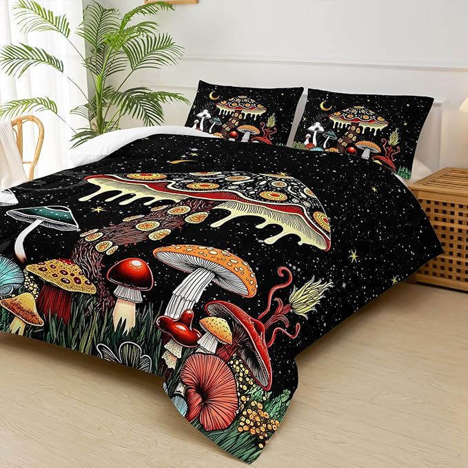 Mushroom Comforter Full Bed Set，Full Size Mushroom Bedding Set，with 1 Comforter with 2 Pillow Case