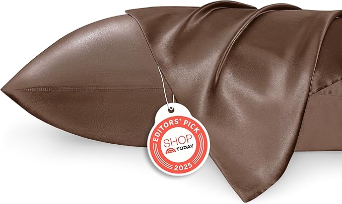 Bedsure Satin Pillowcase 2 Pack Similar to Silk Pillow Cases Standard Size, Pillow Case for Sleeping Women with Envelope Closure, Gifts for Women Men, Brown, 20x26 Inches, 2pcs