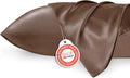 Bedsure King Size Satin Pillowcase Set of 2 - Brown Silky Pillow Cases for Hair and Skin with Envelope Closure, Similar to Silk Pillow Cases, Gifts for Women Men, 20x36 Inches, 2pcs