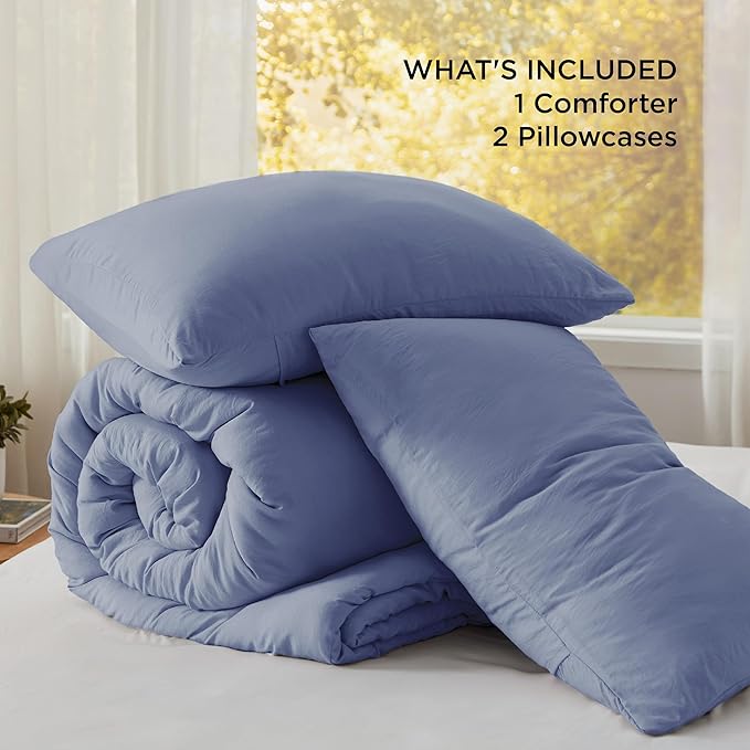 Bedsure King Size Comforter Set, Blue Soft Prewashed Bedding for All Seasons, 3 Pieces GentleSoft™ Warm Down Alternative Bed Set, 1 Lightweight Comforter (104"x90") and 2 Pillowcases (20"x36")