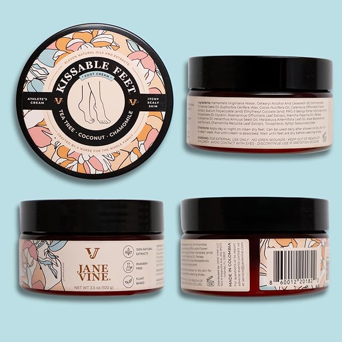Kissable Feet, Athletes Foot Cream – Cream for Itchy, Dry Skin – Tea Tree, Coconut & Chamomile – Crafted for the Whole Family, No Sting – 3.5 oz