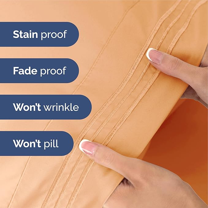 Split King Size 5 Piece Sheet Set - Extra Soft, Breathable & Cooling Sheets - Hotel Luxury Durable Bed Sheets for Women & Men - Deep Pockets, Easy-Fit & Wrinkle-Free Sheets - Peach Oeko-Tex Bed Sheets