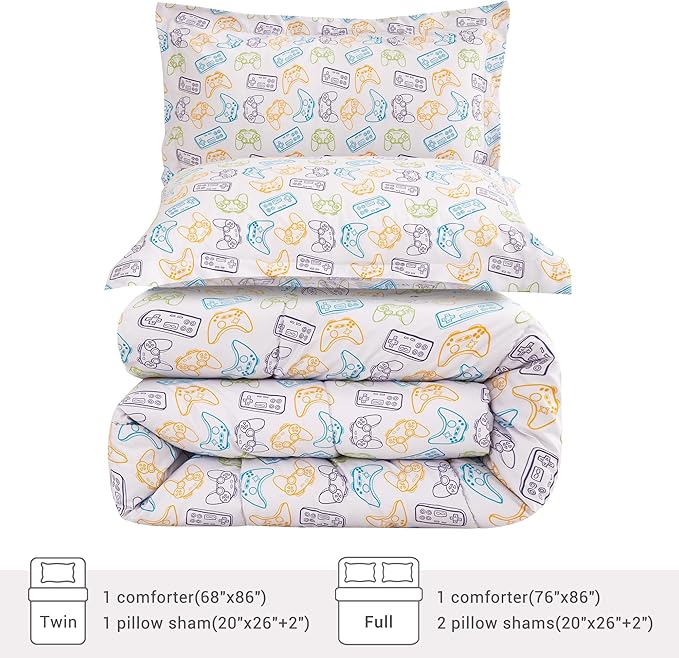 Viviland Kids Twin Bedding Sets for Boys, Soft Microfiber Twin Comforter Sets, Grey Game