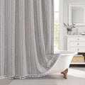 MitoVilla Boho Extra Long Shower Curtain 72 x 96, Grey Modern Farmhouse 96 inch XL Polyester Linen Texture Tassel Fabric Shower Curtain Set with Hooks for Cottagecore Country Bathroom Decor,Grey