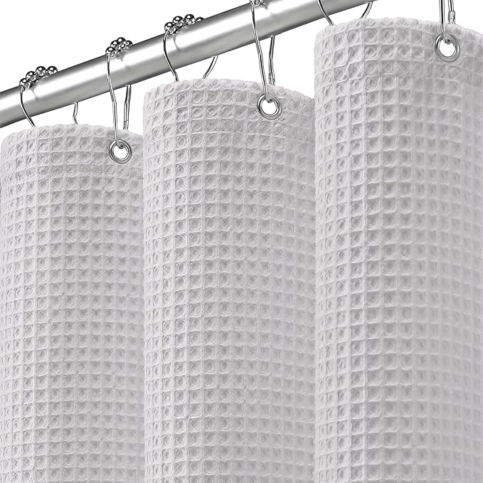 Waffle Weave Shower Curtain - Light Grey Cotton Fabric Texture Heavyweight Shower Curtain for Bathroom,Washable,72Wx75L