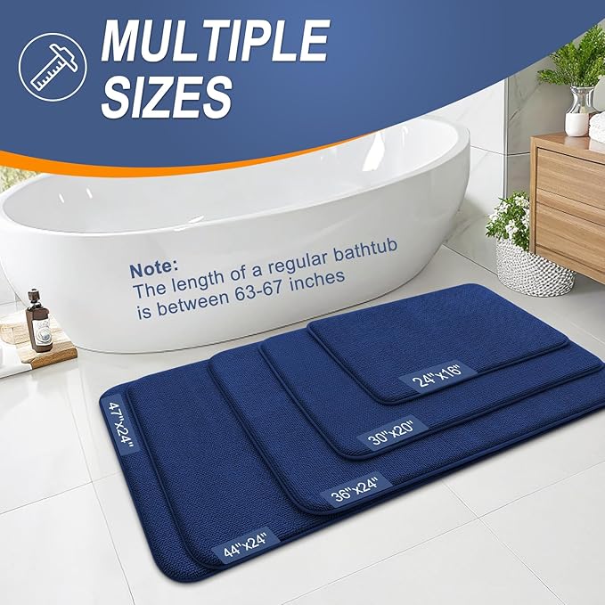 OLANLY Thick Memory Foam Bath Mat Rug 59x24, Extra Soft Absorbent Bathroom Rug, Quick Dry Bath Mats, Non-Slip, Machine Washable Carpet for Bathroom, Tub and Shower, Home Decor Accessories, Navy