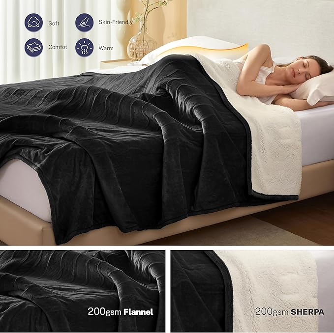 Electric Blanket Full 72"x84" Heated Electric Blankets 10 Heating Levels 12 Time Settings 8 Hours Auto Off Fast Heating and Overheat Protection ETL Certified Machine Washable,Black