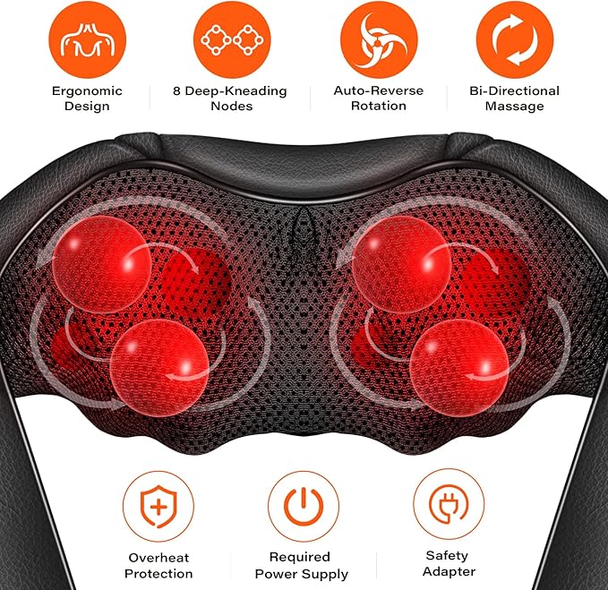 Shiatsu Neck Massager, Back and Neck Massager with Heat, Electric Deep Tissue 3D Kneading Massage Pillow for Back, Shoulder, Muscle Pain Relief, Office & Home & Car Use, Gift for Women and Men