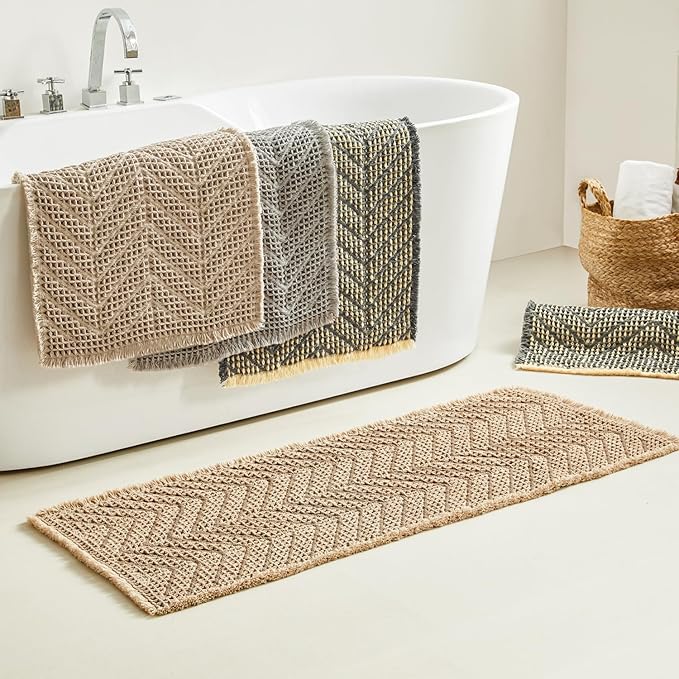Upgraded Bath Mat, Non Slip, Machine Washable - Super Absorbent Waffle Weave, Rubber Backed, Ultra Soft - Gray, 17" x 24"