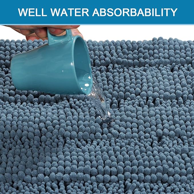 H.VERSAILTEX Bathroom Rugs Bath Mat Runner Rug Non Slip Kitchen Rug Extra Long Bath Rug Runners Oversized 59" x 20" Absorbent Washable Dry Fast Plush Area Rug for Bathroom/Bedroom - Stone Blue