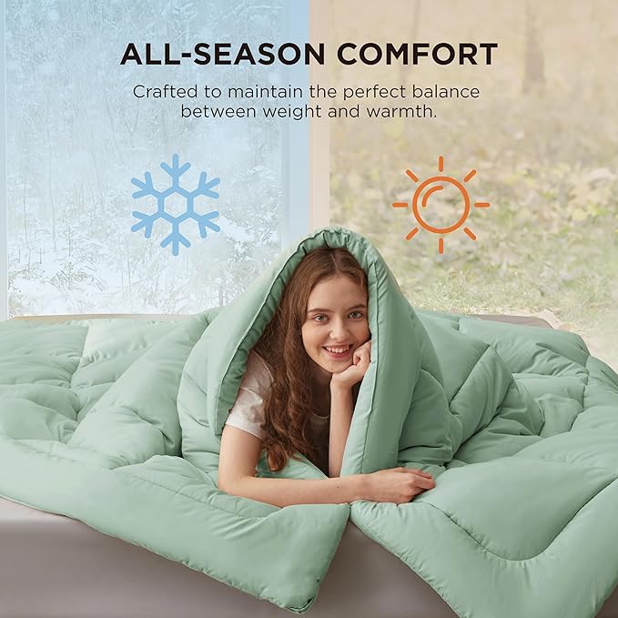 Bedsure Comforter Duvet Insert - Quilted Comforters Full Size, All Season Duvet, GentleSoft Down Alternative Bedding, with 8 Tabs, Gifts for Women/Men, Sage Green, Full 86 x 82 Inches