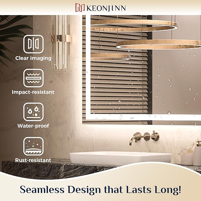 Keonjinn LED Bathroom Mirror 84 ” x 32 ” with Frontlit & Backlit, Lighted Mirror for Bathroom Wall with Dimmable 3-Color Lights, Large Anti-Fog Mirror, HD Tempered Glass, UL-Listed LED Driver