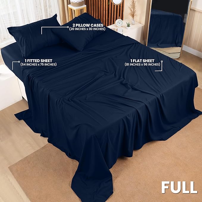 Utopia Bedding Full Sheet Set – 4 Piece Bed Sheets for Full Size Bed, Soft and Breathable Microfiber, Includes 1 Fitted Sheet, 1 Flat Sheet and 2 Pillowcases (Navy Blue)