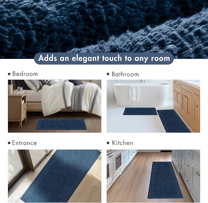 Madison Park Splendor Reversible 100% Cotton Tufted Bathroom Rug-3000 GSM Hotel Quality Luxurious Plush Medium Pile Bath Mat Absorbent, Quick Dry, Shower Room Décor, 24x44 Navy