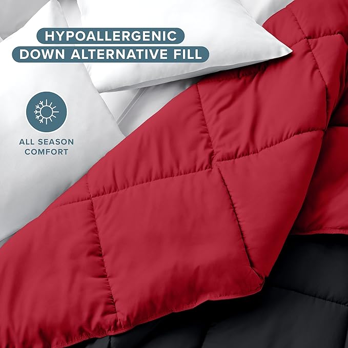 Bare Home Oversized King Comforter - Reversible Colors - Goose Down Alternative - Ultra-Soft - Premium 1800 Series - All Season Warmth - Bedding Comforter (Oversized King, Black/Red)