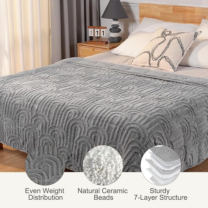 Sherpa Fleece Adult Weighted Blanket Great for Sleep, 20 lbs Dual Sided Soft Fuzzy Heavy Blankets for Couch Bed Sofa, Cozy Warm Fluffy Arched Jacquard Throw for Winter (Grey, 60" x 80", 20 Pounds)