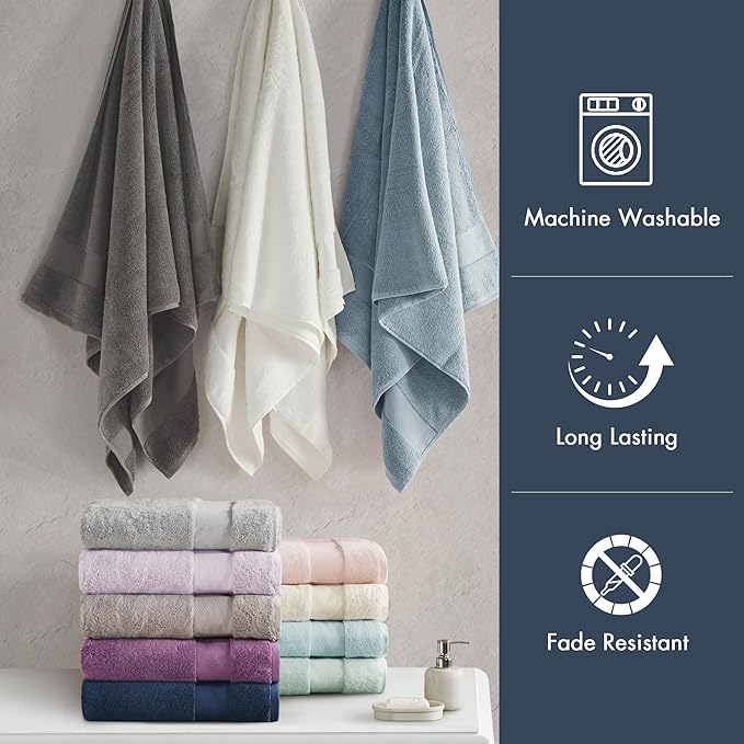 Madison Park Turkish 100% Cotton Towel Set, 600Gsm Luxury Premium Weight, Soft Absorbent Hotel Bathroom Shower Hand Face Washcloths, Assorted Sizes Navy 6 Piece